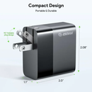 Cargador de pared dual USB-C PD Esoulk 45W negro, para carga rápida de dispositivos.
