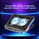 Ventilador LEIZUN D17 para laptop, base de refrigeración negra inclinada con luces LED azules, ideal para Macbook de 12-17 pulgadas.