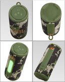 Altavoz portátil Bluetooth JBL Grip Compact SQUAD EDITION CAMO, diseño robusto con patrón camuflaje, audio inmersivo.