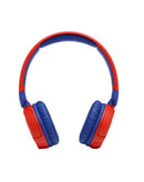 Audífonos inalámbricos JBL JR310BT Kids on-ear rojos y azules, con almohadillas suaves y banda ajustable para niños.