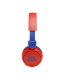 Audífonos inalámbricos JBL JR310BT Kids on-ear rojos y azules, con almohadillas suaves y banda ajustable para niños.