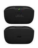 Auriculares true wireless JBL Vibe Buds 2 negros, pequeños, elegantes, con estuche de carga USB-C.