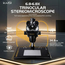 Microscopio estéreo trinocular KAISI S6 con columna extendida, oculares WF10X/23, ideal para inspección y reparación.