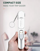 Puerto de carga LDNIO LC130 3 en 1 de viaje, color blanco, con cables USB-C, Lightning y Micro USB.