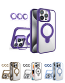 Funda transparente magnética con 2 kickstand y lente de cámara para iPhone 15 Pro en Quetzaltenango.