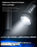 Fuente de luz omnidireccional Mechanic OMNI-L para microscopio, iluminando componentes de laboratorio.