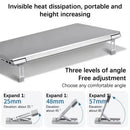 Soporte de laptop de aluminio plateado (2 piezas) plegable y portátil, para mejor ergonomía y ventilación.