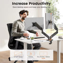 Soporte doble TESA negro, ajustable para monitores de 13"-32", con brazos articulados y base estable.