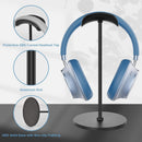Soporte negro minimalista para auriculares over-ear, ideal para mantener el escritorio organizado y los audífonos seguros.