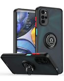 Funda SlowBack negra para Moto G52, Hard PC trasera y Soft TPU, con bordes coloridos e I-ring holder.