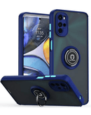 Funda Moto G52 azul con soporte I-ring, PC duro y bordes TPU suaves.