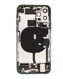 Tapa trasera verde medianoche del iPhone 11 Pro con puerto de carga flex y piezas pequeñas.