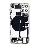 Tapa trasera plateada para iPhone 11 Pro con puerto de carga flex y pequeñas partes para reparación.