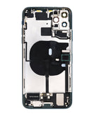 Tapa trasera OEM verde medianoche iPhone 11 Pro Max, puerto de carga, cable flex y piezas pequeñas.