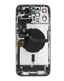 Tapa trasera dorada para iPhone 12 Pro Max, con puerto de carga flex y piezas pequeñas para reparación.