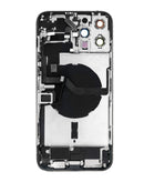 Tapa trasera plateada para iPhone 12 Pro Max con puerto de carga flex y piezas pequeñas de reparación.