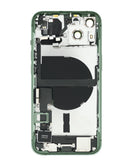 Tapa trasera verde de iPhone 13 con puerto de carga flexible para reparación.