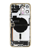 Tapa trasera dorada para iPhone 13 Pro Max con puerto de carga, flex y piezas internas.