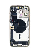 Tapa trasera dorada para iPhone 14 Pro Max con puerto de carga flex.