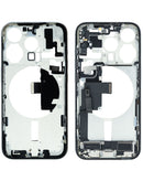 Tapa trasera de titanio blanco para iPhone 15 Pro con puerto de carga y piezas pequeñas incluidas.