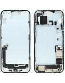Tapa trasera azul brillante para iPhone 15 Plus con puerto de carga flex, lista para reparación.