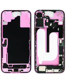 Tapa trasera original rosa para iPhone 16 Plus con puerto de carga flex y pequeñas piezas de reparación.