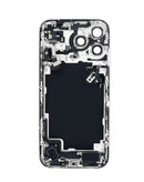 Tapa trasera plateada para iPhone 17 Pro Max con puerto de carga, ideal para reparación de componentes.