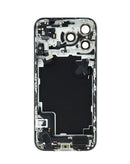 Tapa trasera plateada para iPhone 17 Pro Max, con puerto de carga flex y pequeñas piezas de repuesto.