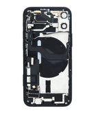 Tapa trasera negra para iPhone 12 Mini con puerto de carga flex y pequeñas partes para reparación.
