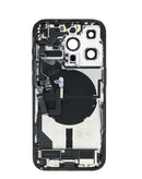 Tapa trasera Space Black para iPhone 14 Pro con puerto de carga integrado, ideal para reparación.