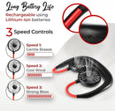Ventilador de cuello portátil WINDFLEX negro, manos libres, recargable USB, diseño ergonómico para refrescarse.