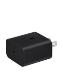 Adaptador de pared Samsung USB-C de 25W, color negro, para carga rápida de dispositivos móviles.
