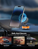 Soporte telefónico magnético naranja con ventosa, rotación 360 grados, ideal para coche o escritorio.