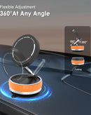 Soporte telefónico magnético naranja con ventosa, rotación 360 grados, ideal para coche o escritorio.
