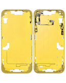 Marco medio amarillo OEM para iPhone 14 Plus (versión EE. UU.), con componentes internos.