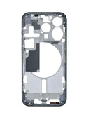 Marco medio con piezas pequeñas para iPhone 15 Pro Azul Titanio, ideal para reparación de pantalla o chasis.