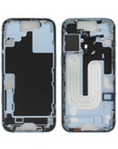 Marco intermedio azul (Mist Blue) para iPhone 17, con piezas pequeñas, ideal para reparación y reemplazo.