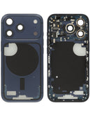 Marco medio OEM azul profundo para iPhone 17 Pro, con componentes pequeños.