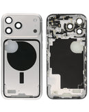 Marco intermedio plateado para iPhone 17 Pro Max, componente esencial para reparación y ensamblaje.