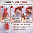 Cerraduras de gancho rojas Peg de 6mm con una sola llave, pack de 100 para seguridad y accesorios.