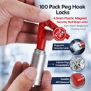 Cerraduras de gancho rojas Peg de 6mm con una sola llave, pack de 100 para seguridad y accesorios.