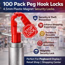 Cerraduras de gancho rojas Peg de 6mm con una sola llave, pack de 100 para seguridad y accesorios.