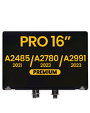 Pantalla MacBook Pro 16" silver premium, compatible con modelos A2485, A2780, A2991. Reparación de laptop.