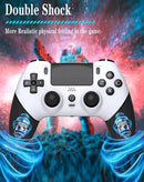 Controlador inalámbrico blanco SlowBack con vibración de motor doble, botones negros y joysticks.