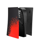 Cubierta frontal PlayStation 5 Disc Edition en color negro y rojo, ideal para reparaciones de consolas en Xela Quetzaltenango.