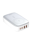 Cargador de escritorio LDNIO Q4010 plateado de 133W con carga inalámbrica, 2 USB-A y 2 USB-C.