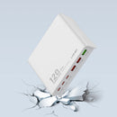 Estación de carga LDNIO Q605 de 120W, con múltiples puertos USB-C y USB-A, ideal para cargar varios dispositivos simultáneamente.