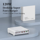 Estación de carga LDNIO Q605 de 120W, con múltiples puertos USB-C y USB-A, ideal para cargar varios dispositivos simultáneamente.