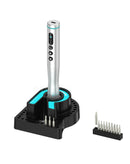 Destornillador eléctrico RF4 ED4S con 42 bits y base de carga, ideal para reparaciones electrónicas.