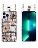 Funda de diseño con botella de perfume, grandes piedras y cuerda de cuero metálico para iPhone 13 Pro en Xela Quetzaltenango.